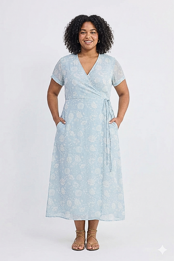 Reistor Maxi Wrap Dress in Florals - plus size dress, product view