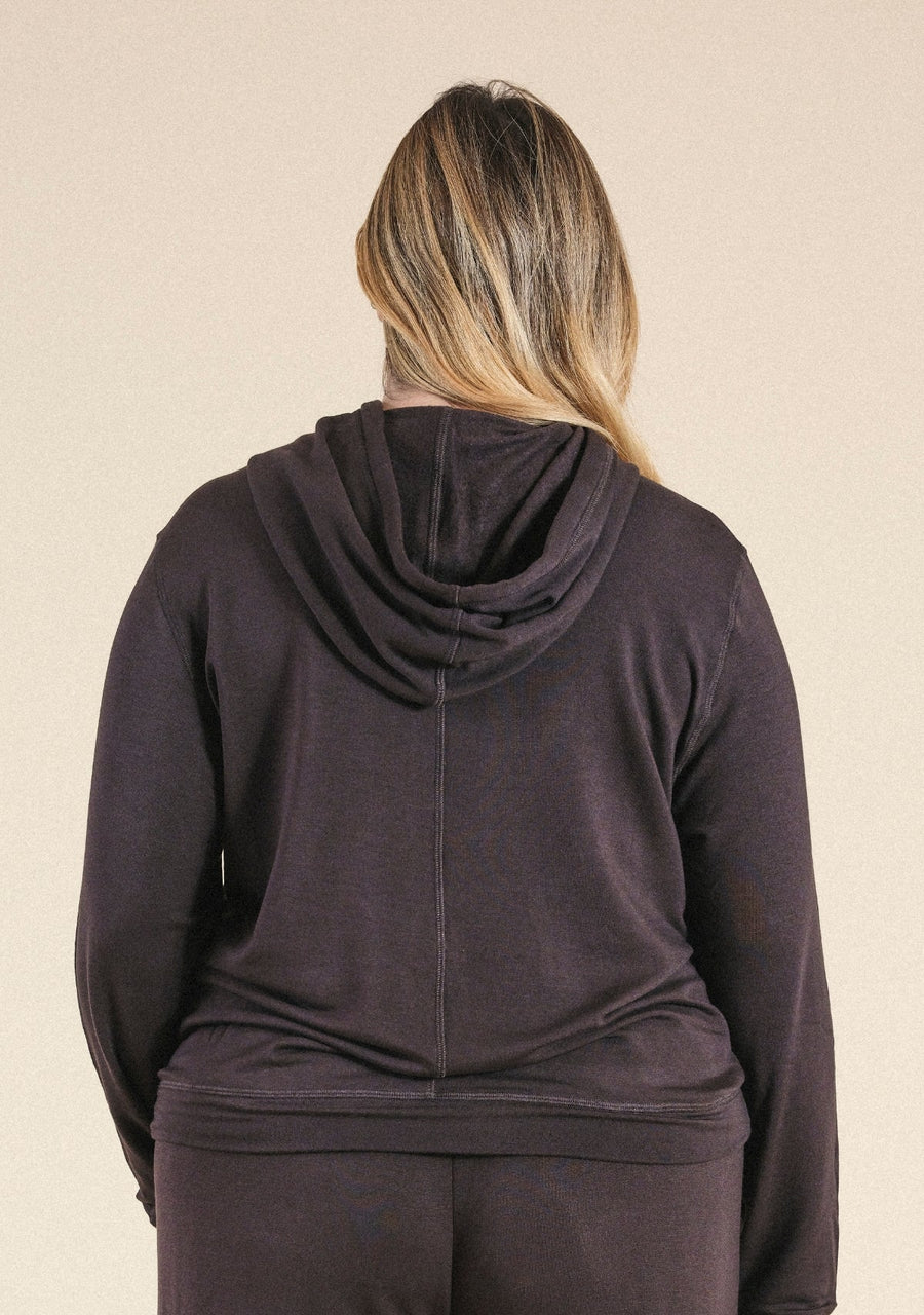 Poplinen Betty Modal Hoodie - Dark Chocolate - plus size hoodie, product view