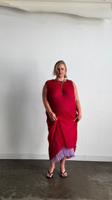 Jaya Pleated Dress- Reversible Lavender/ Lipstick Red