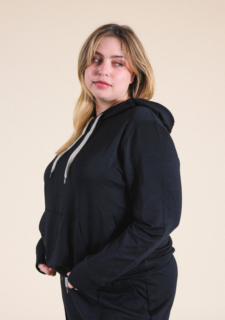 Poplinen Betty Modal Hoodie - Black - plus size hoodie, product view