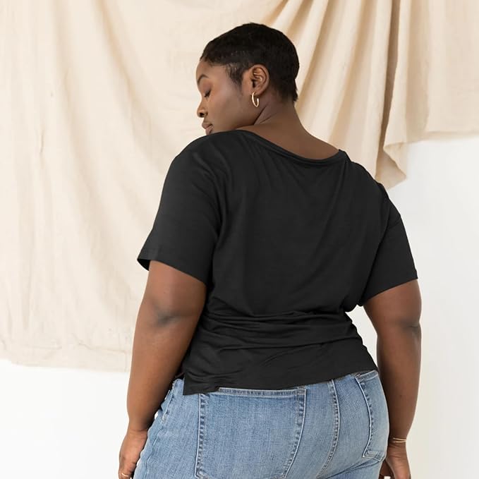 ABLE Meghan Drapey V-Neck Tee - Black, back view