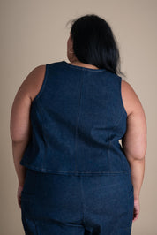 Conscious Clothing Katherine Vest in Cone Denim - plus size vest, product view