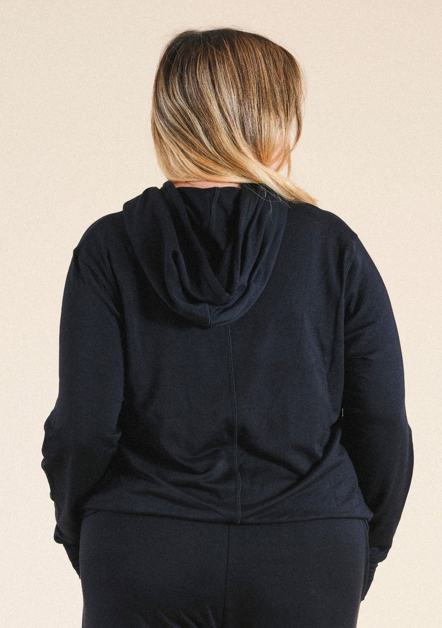 Poplinen Betty Modal Hoodie - Black - plus size hoodie, product view