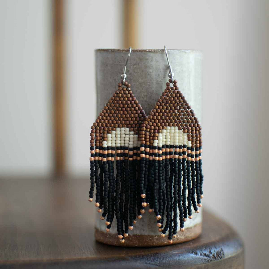 Fair + Simple Beaded Fringe Earrings in Noche - handcrafted earrings