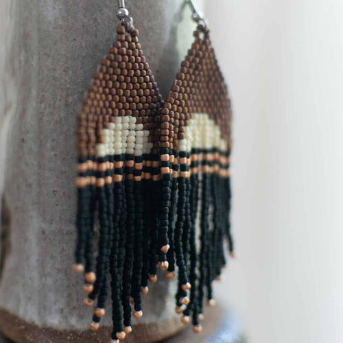 Fair + Simple Beaded Fringe Earrings in Noche - handcrafted earrings