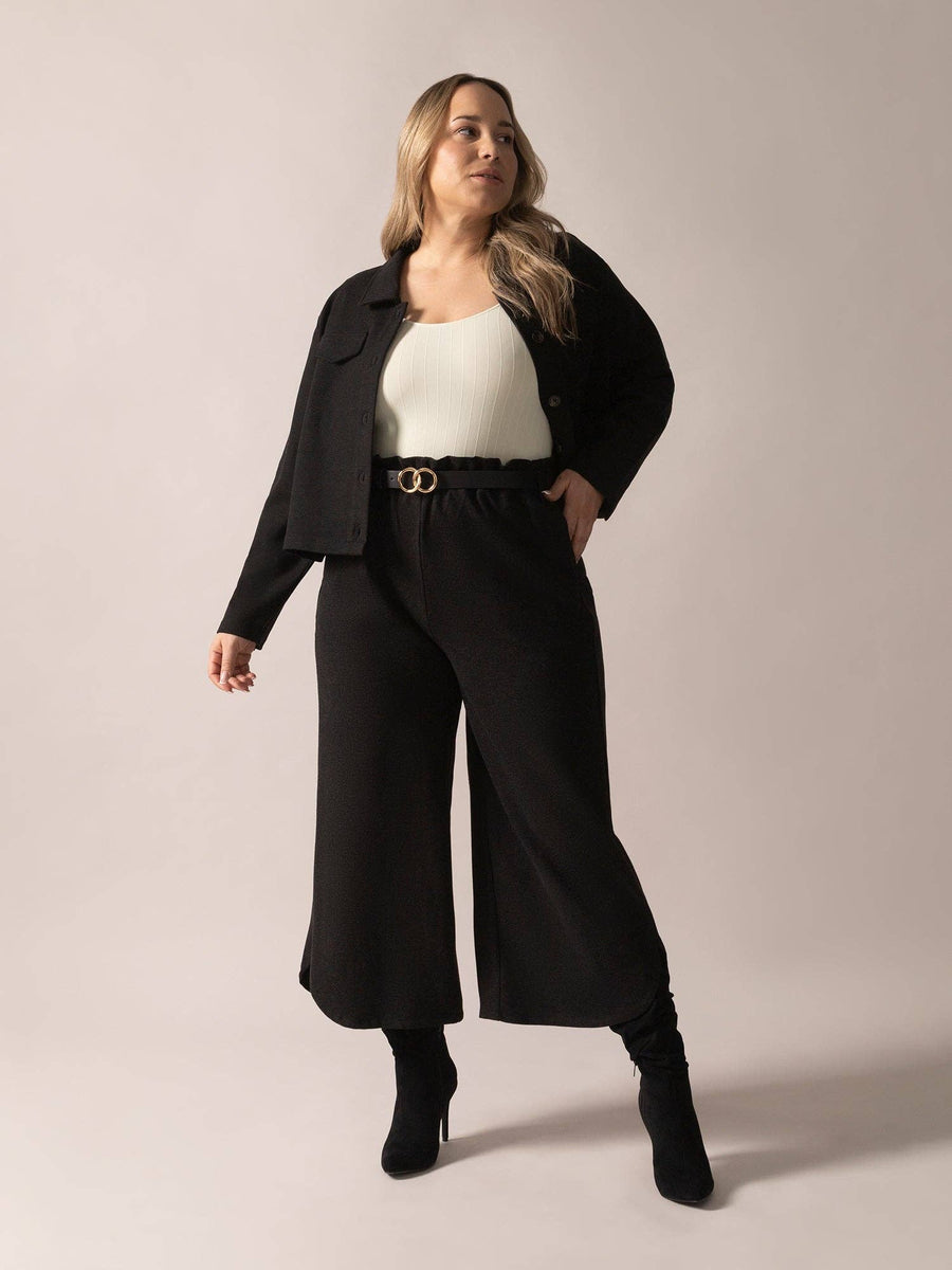 Cropped Brushed Knit Overshirt in Charcoal Mix