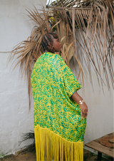Besida Palm Green & Yellow Fringe Kaftan Dress   - size-inclusive women's   Fashion