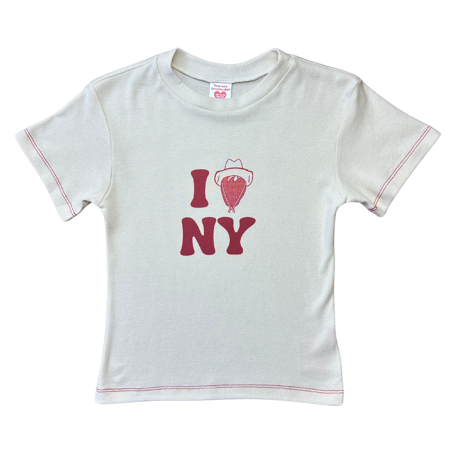 Fruit Face I Love NY baby tee with strawberry graphic