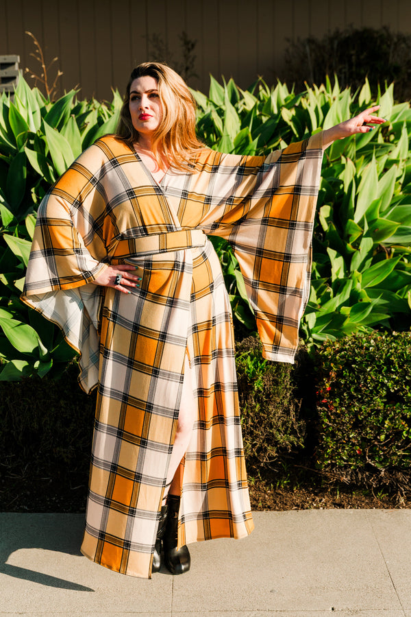 Bohémienne Kimono Robe in “Yellow Plaid”