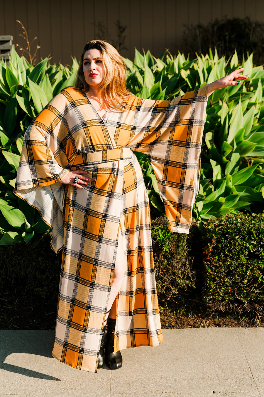 Bohémienne Kimono Robe in “Yellow Plaid”