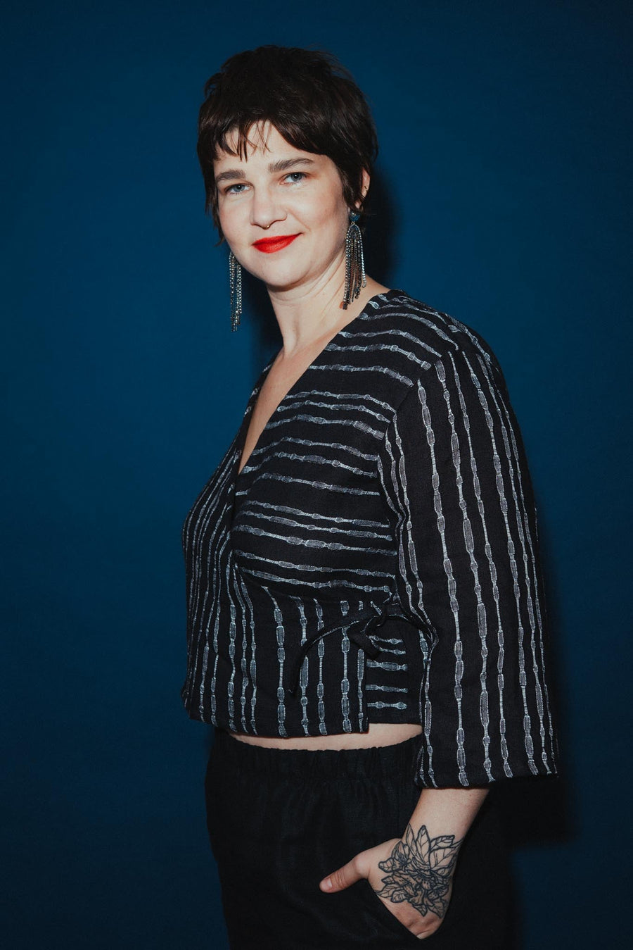 Conscious Clothing Artemis Top in Radio Stripe - plus size top, product view