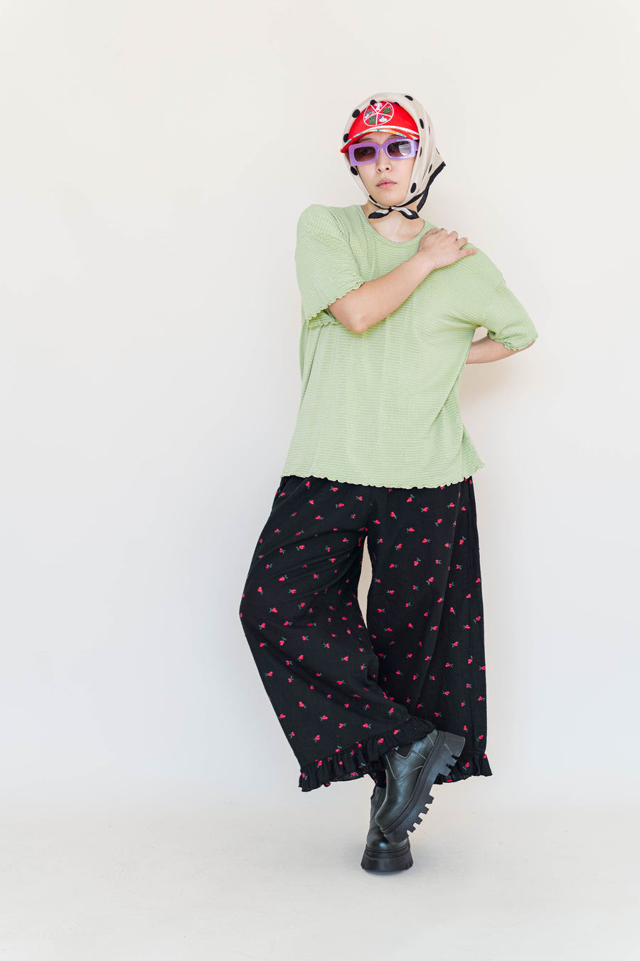 Nettle Studios Black Cherry Cotton Ruffle Pants - plus size ruffle pant, product view