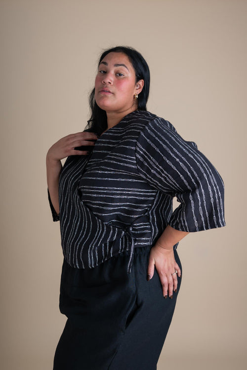 Conscious Clothing Artemis Top in Radio Stripe - plus size top, product view