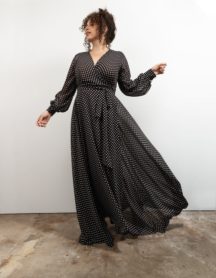 Baacal The Maxi Wrap Dress in New Polka Dot - plus size dress, product view