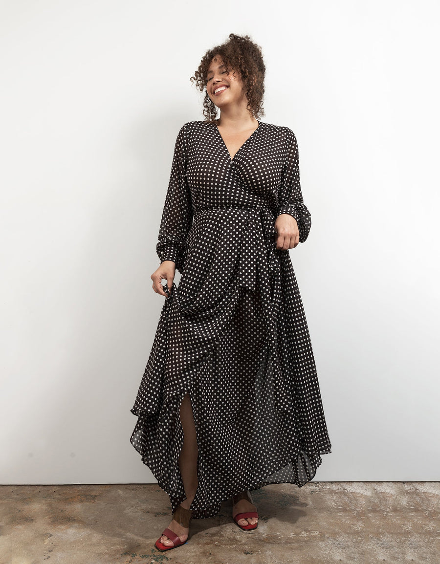 Baacal The Maxi Wrap Dress in New Polka Dot - plus size dress, product view