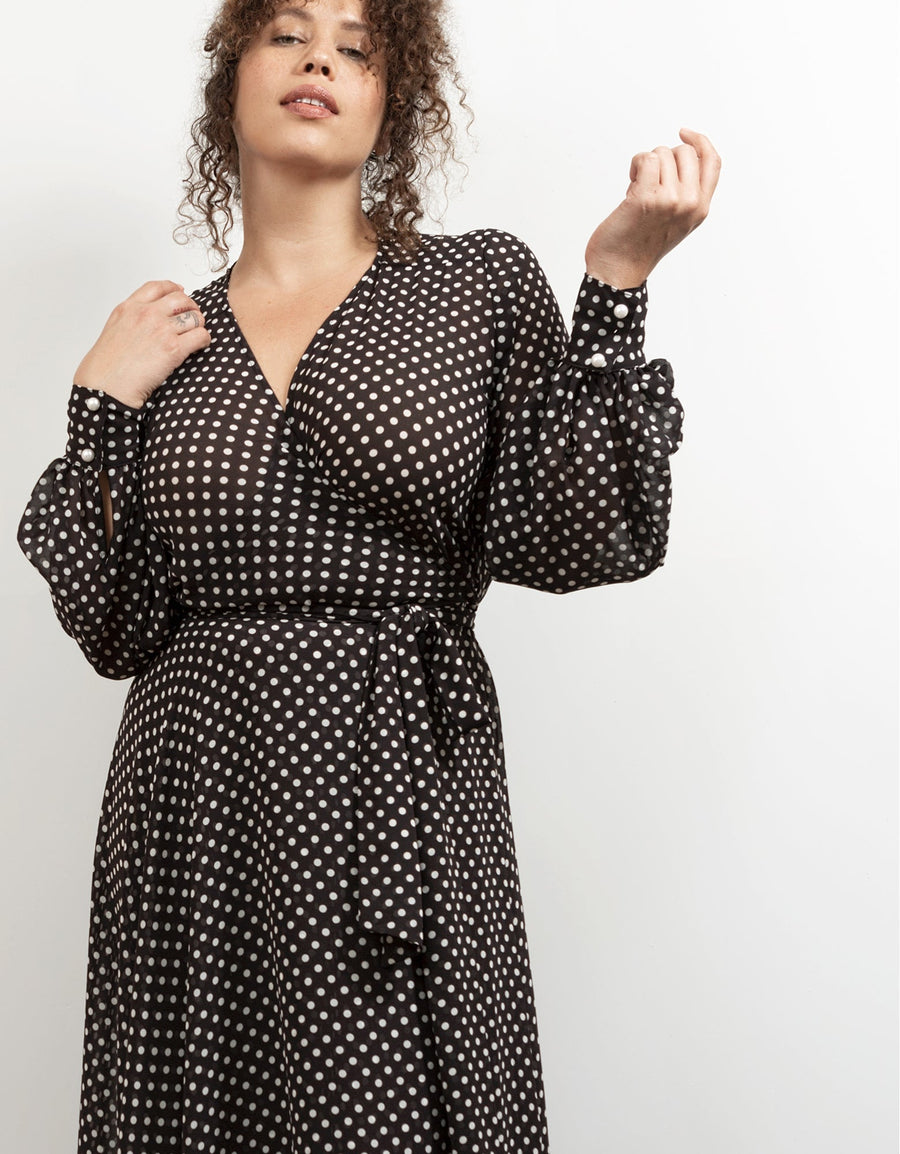 Baacal The Maxi Wrap Dress in New Polka Dot - plus size dress, product view
