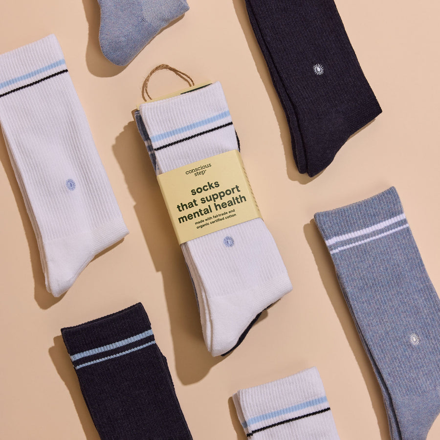 Conscious Step Comfort Crew Socks that Support Mental Health - handcrafted socks
