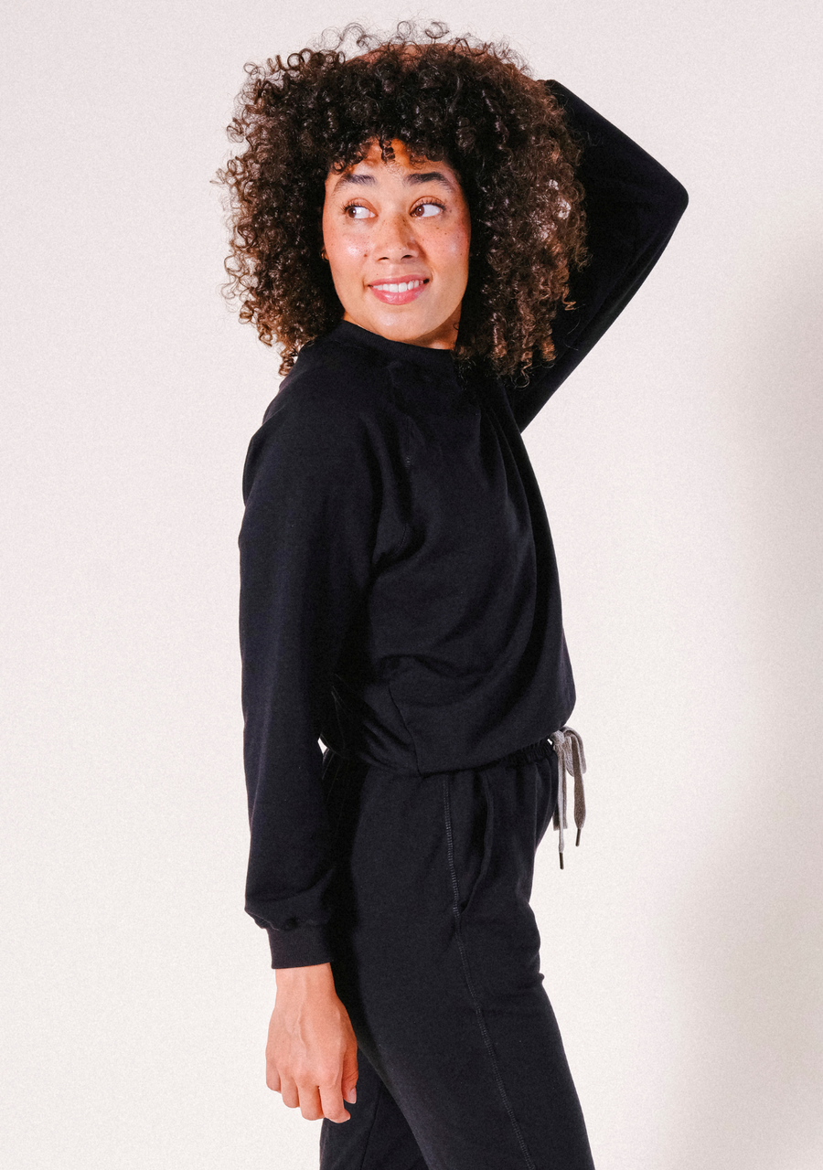 Poplinen Agnes Raglan Organic Cotton + Tencel™ Sweatshirt - Black - plus size garment, product view