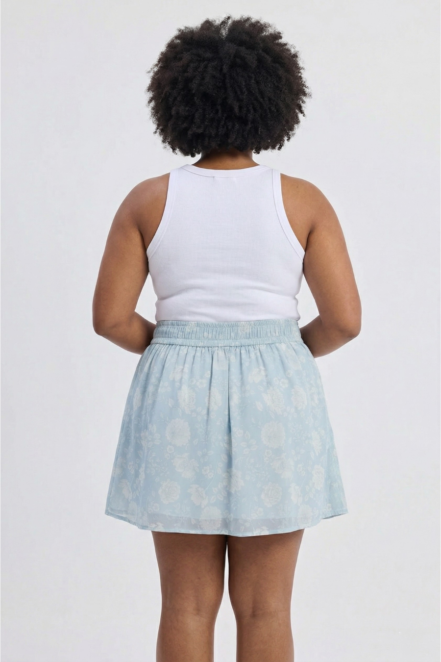 Reistor Drawstring Short Skirt in Blue Florals - plus size skirt, product view