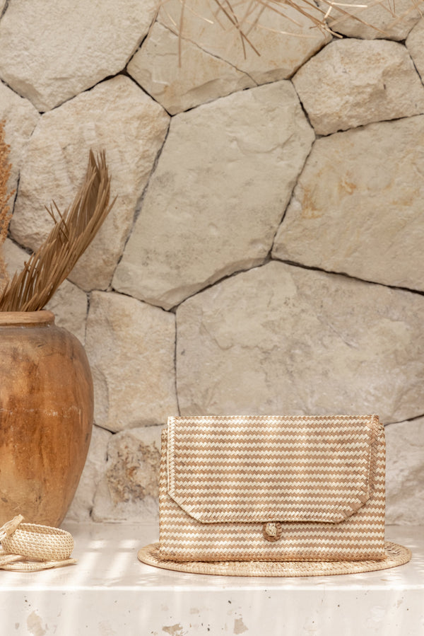 Village Thrive Stripes Rattan Clutch - clutch