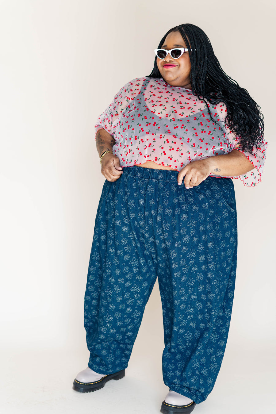 Nettle Studios Boxy Crop Top in Cherry Mesh - plus size crop top, product view