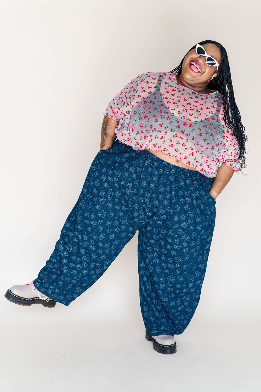 Nettle Studios Boxy Crop Top in Cherry Mesh - plus size crop top, product view