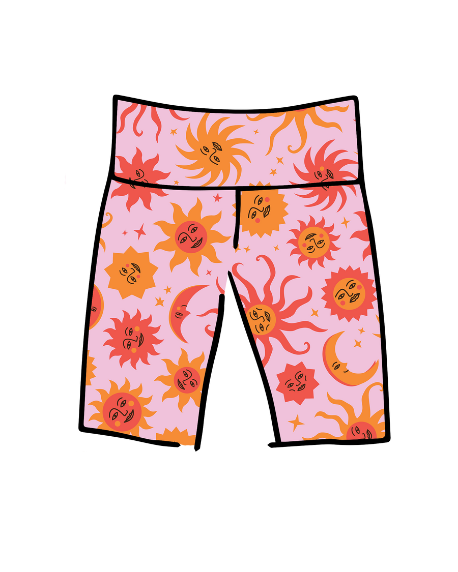 Thunderpants High Rise Bike Shorts Luna y Sol sun and moon print.