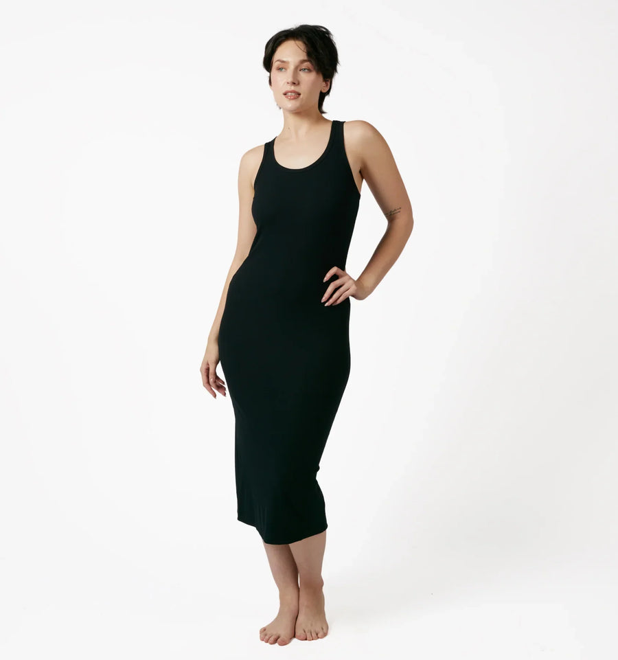 TomboyX Banboo Rib Sleeveless Mid Dress - inclusive underwear, product view