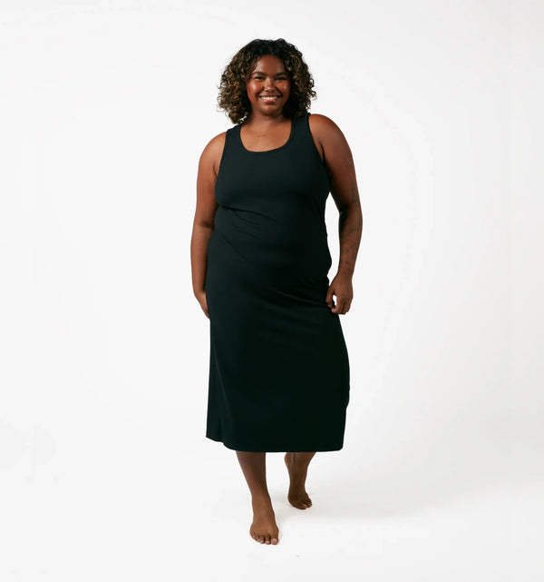 TomboyX Banboo Rib Sleeveless Mid Dress - inclusive underwear, product view