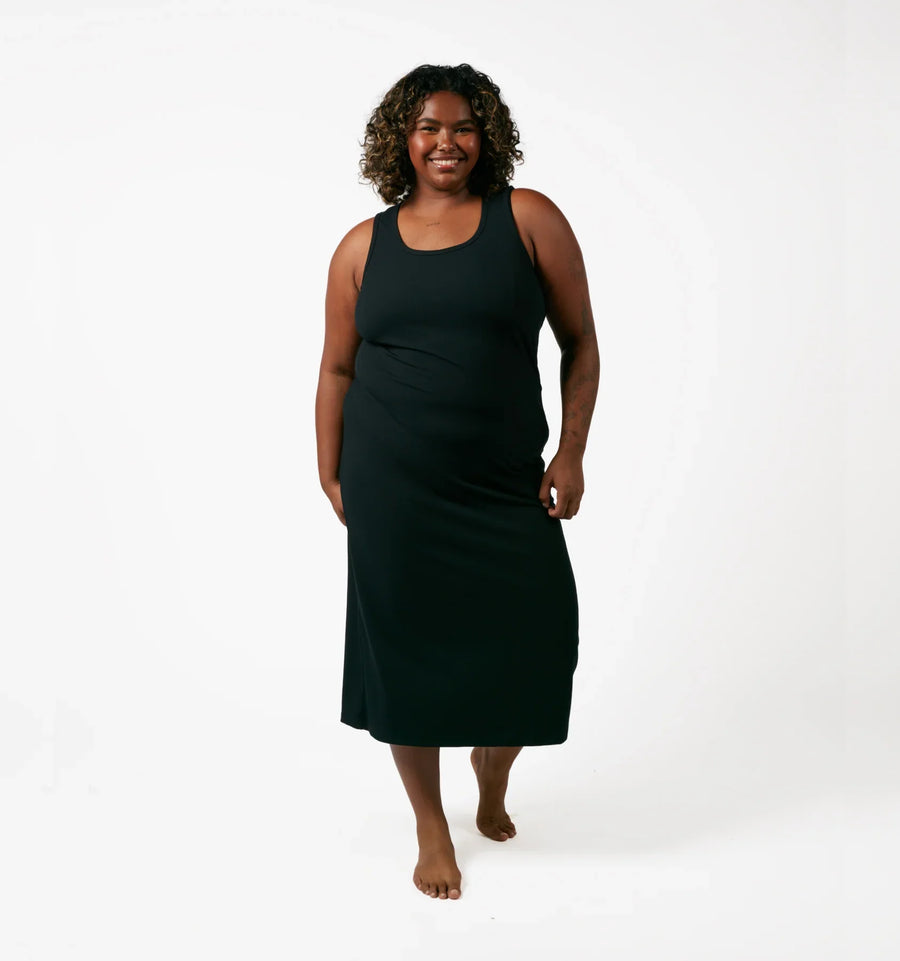 TomboyX Banboo Rib Sleeveless Mid Dress - inclusive underwear, product view