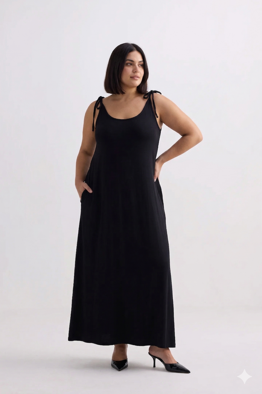 Reistor Tie-Detail Maxi Dress in Black - plus size maxi dress, product view