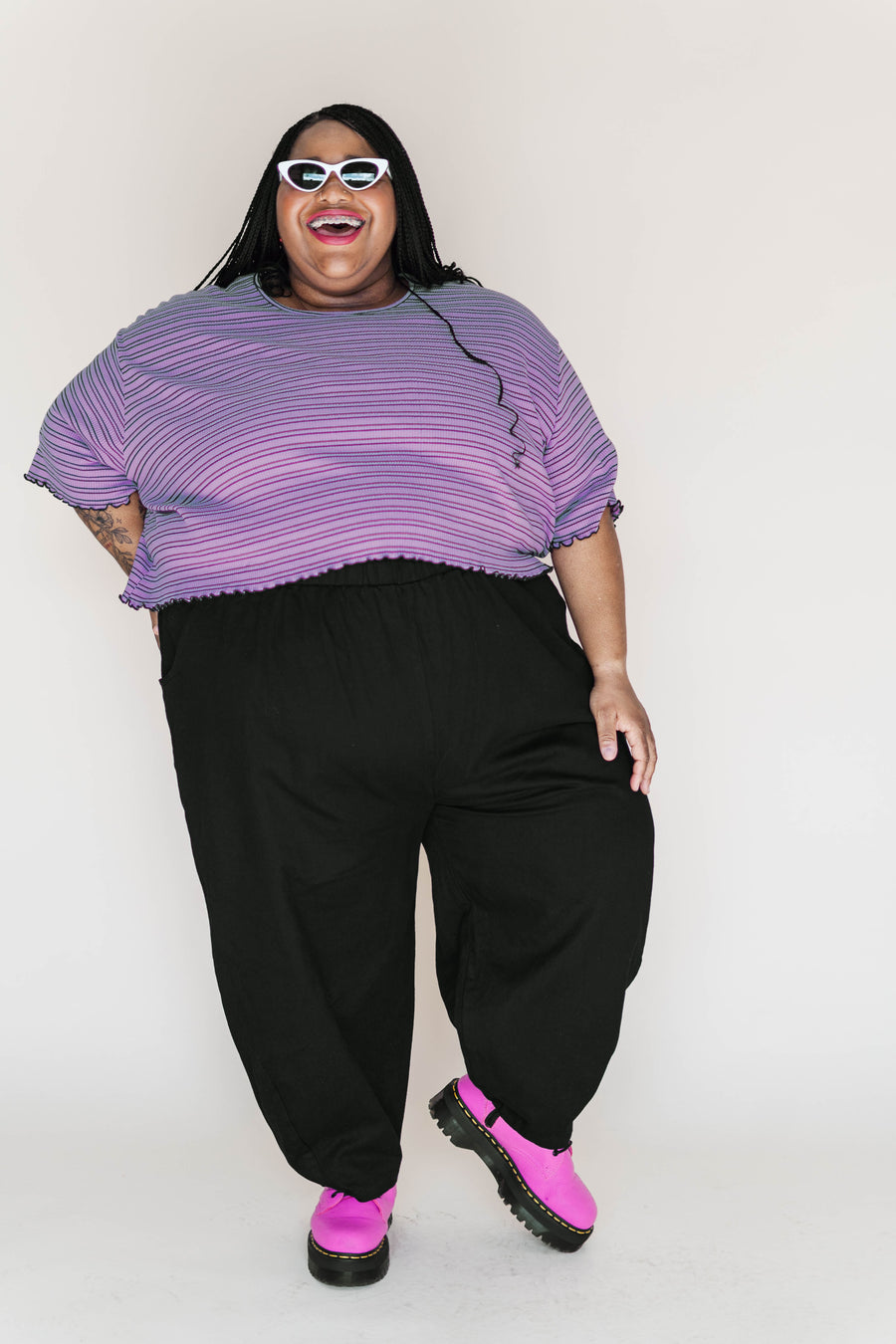 Nettle Studios Black Twill Barrel Pant - plus size barrel pant, product view
