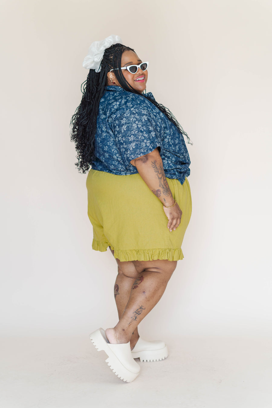Nettle Studios Dark Floral Chambray Boxy Collared Tunic - plus size tunic, product view