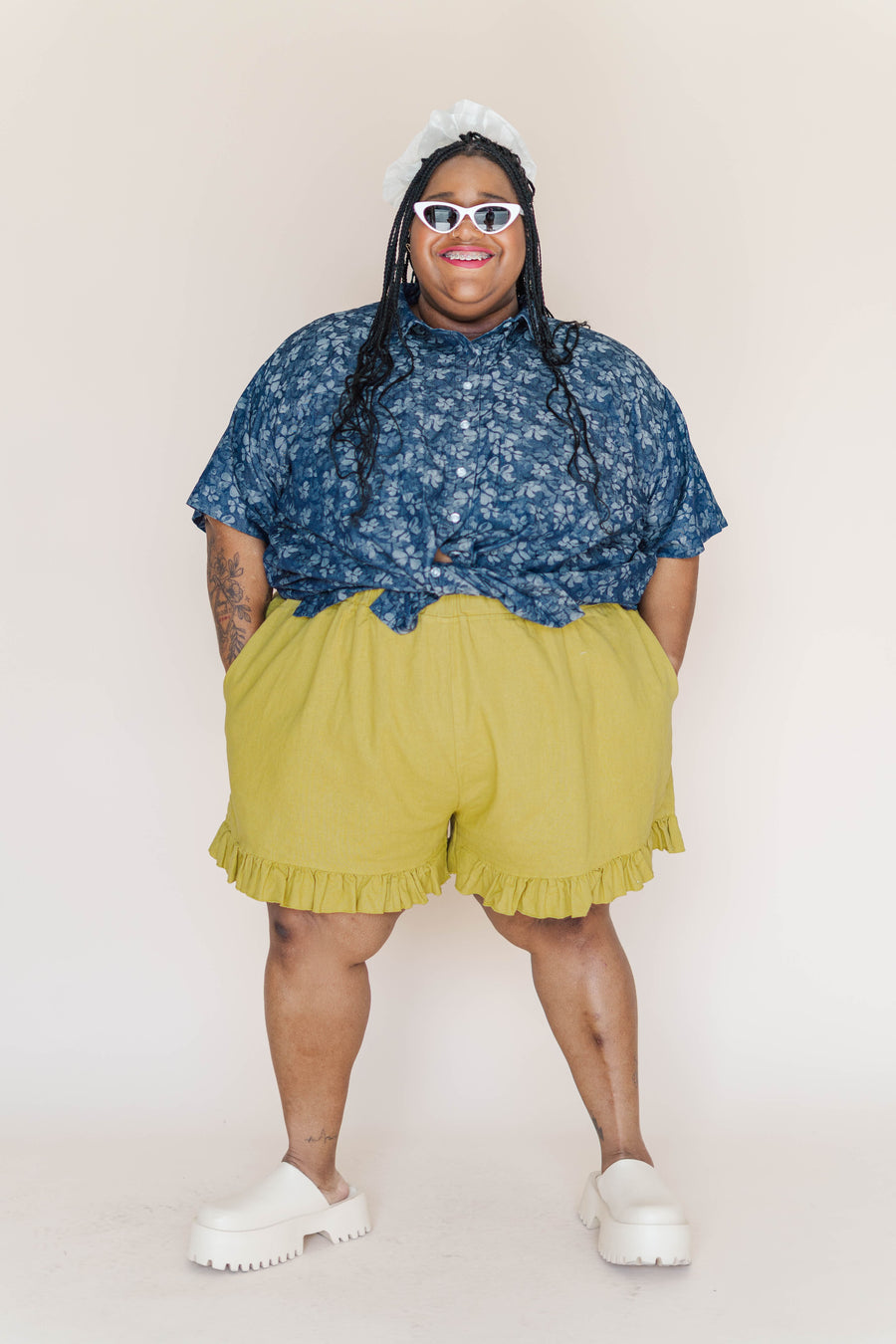Nettle Studios Dark Floral Chambray Boxy Collared Tunic - plus size tunic, product view