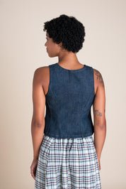 Conscious Clothing Katherine Vest in Cone Denim - plus size vest, product view