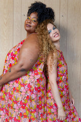 Tamara Malas Cara Dress Lavender Galaxy Floral print side profile view on plus size and size inclusive models
