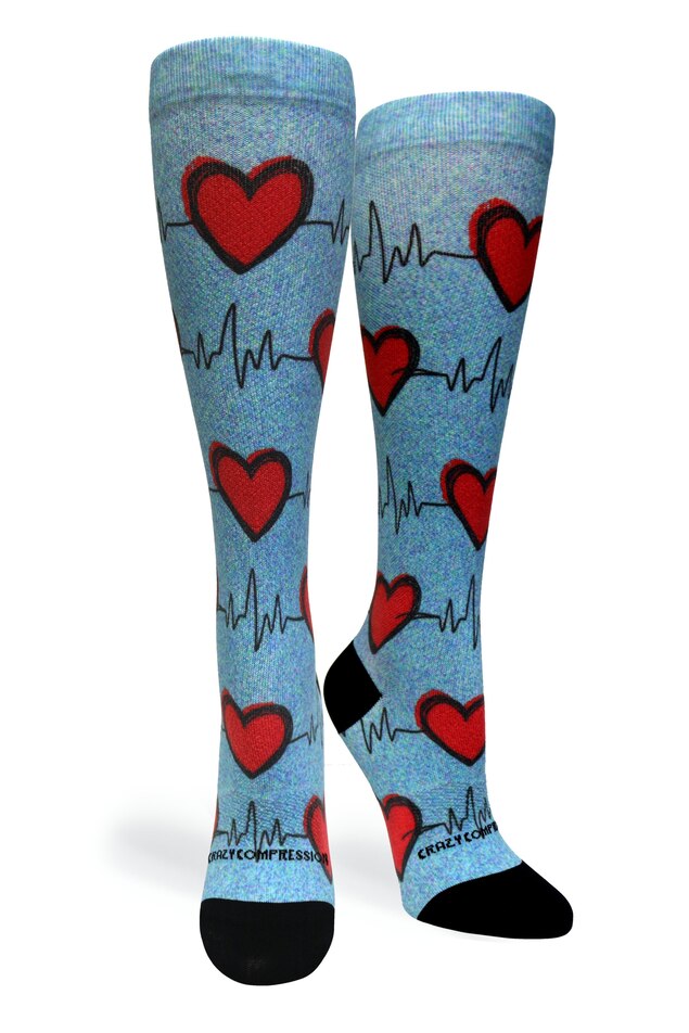 Crazy Compression Heart Station Blue - (Standard & Extra Wide) - handcrafted accessory