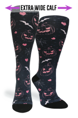 Product photograph showcasing the Extra Wide Calf version of the Jill-O-Lantern compression socks.