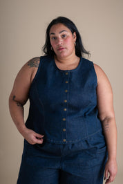 Conscious Clothing Katherine Vest in Cone Denim - plus size vest, product view