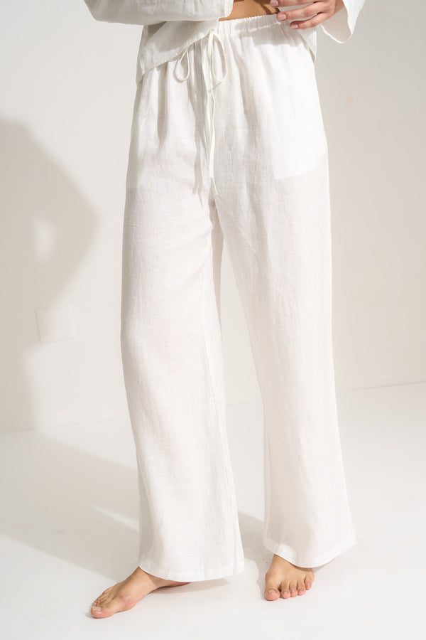 Be Idle The Linen Drawstring Pant - White - plus size pant, product view