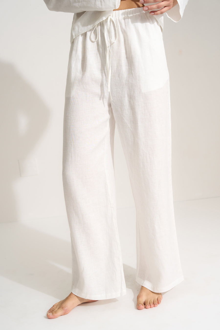 Be Idle The Linen Drawstring Pant - White - plus size pant, product view