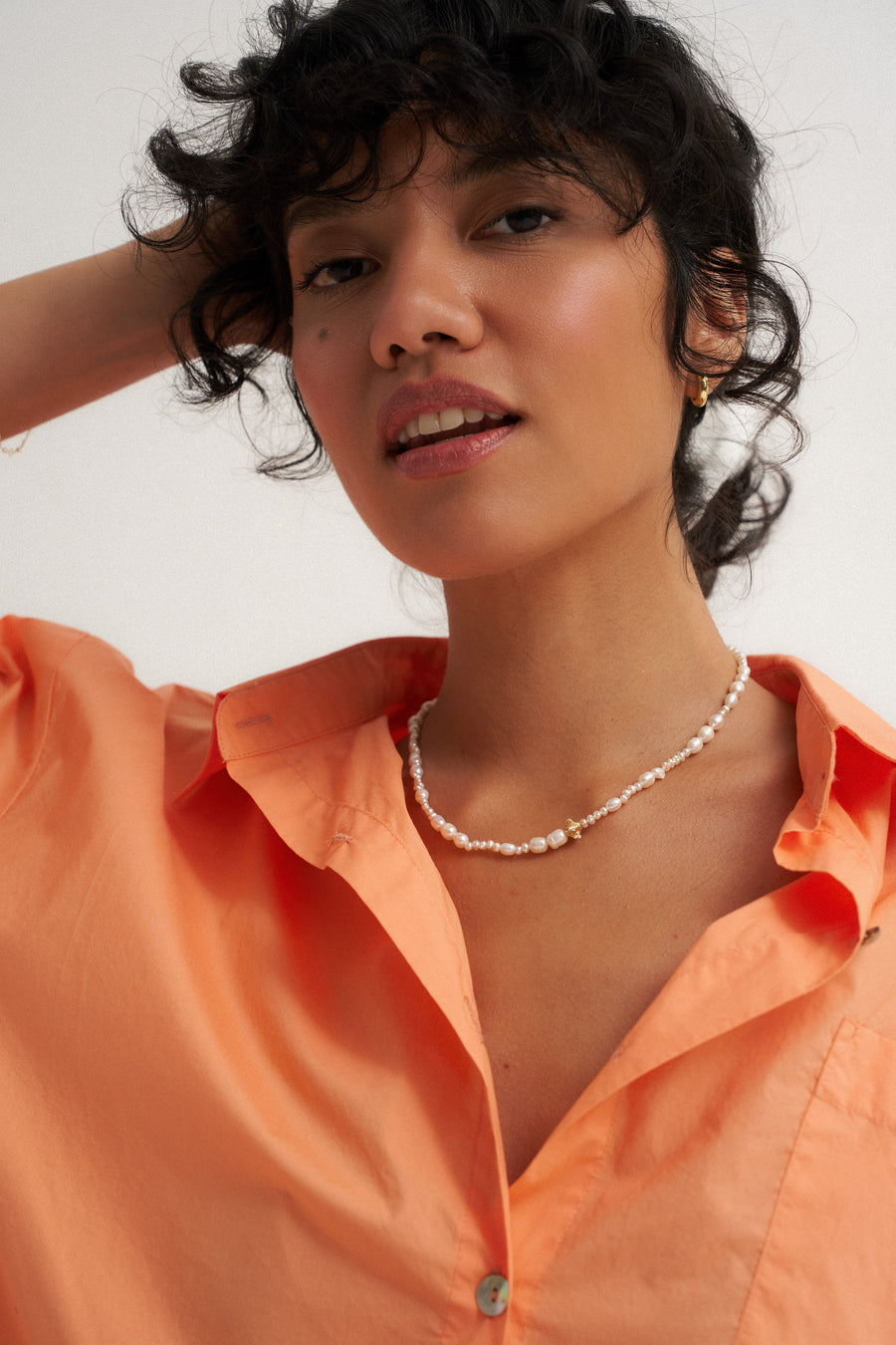 Be Idle The Poplin Button Down - Peach - plus size garment, product view