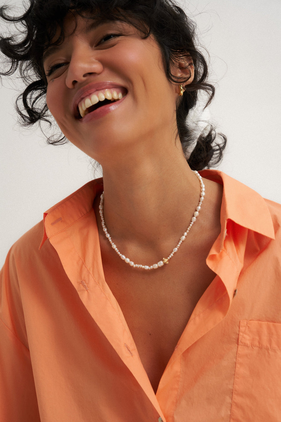 Be Idle The Poplin Button Down - Peach - plus size garment, product view