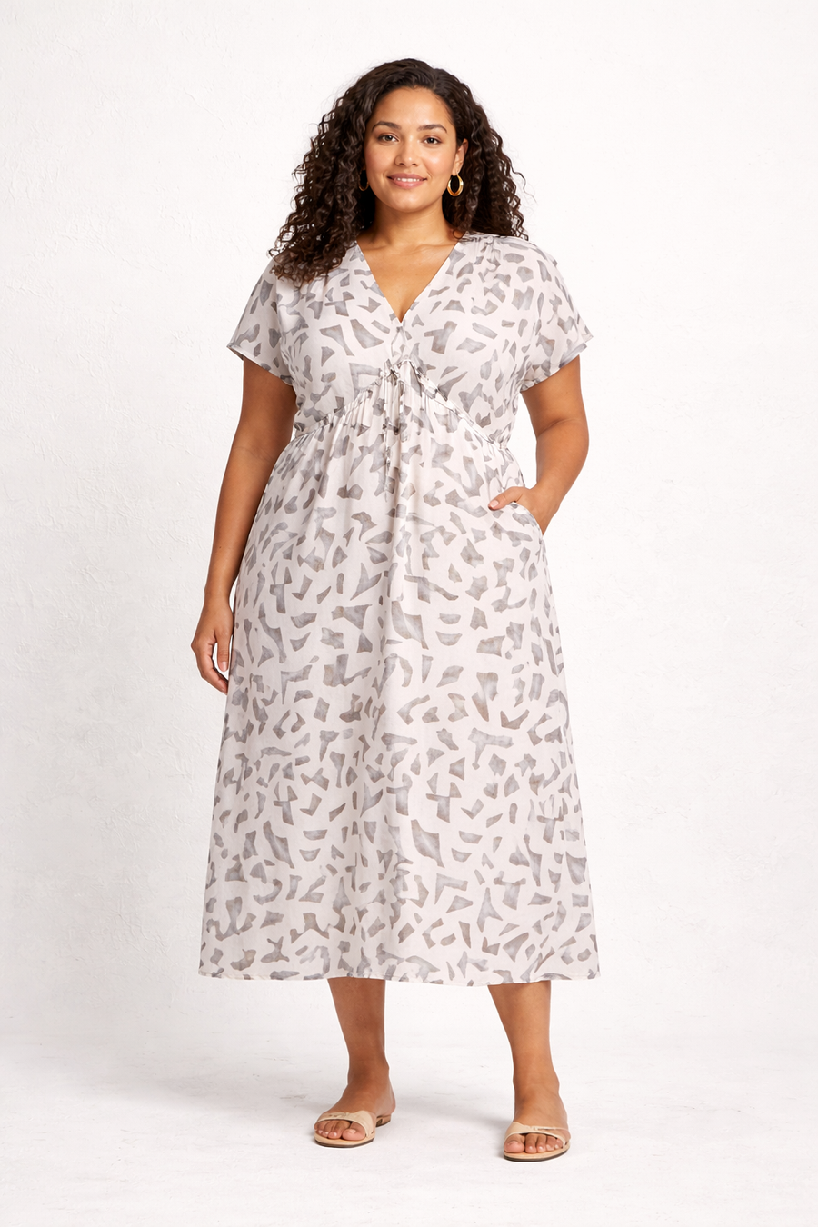 Reistor Gathered Maxi Dress with Side Slits in Mosaic - plus size maxi dress, product view