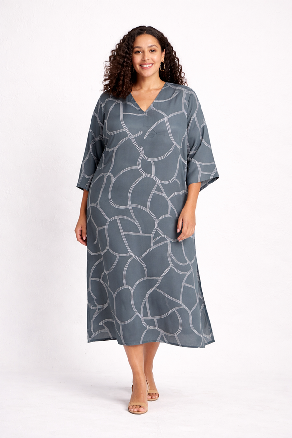 Reistor Maxi Dress with Side Slits in Abstract Stripes - plus size maxi dress, product view