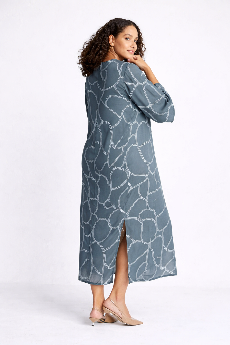 Reistor Maxi Dress with Side Slits in Abstract Stripes - plus size maxi dress, product view
