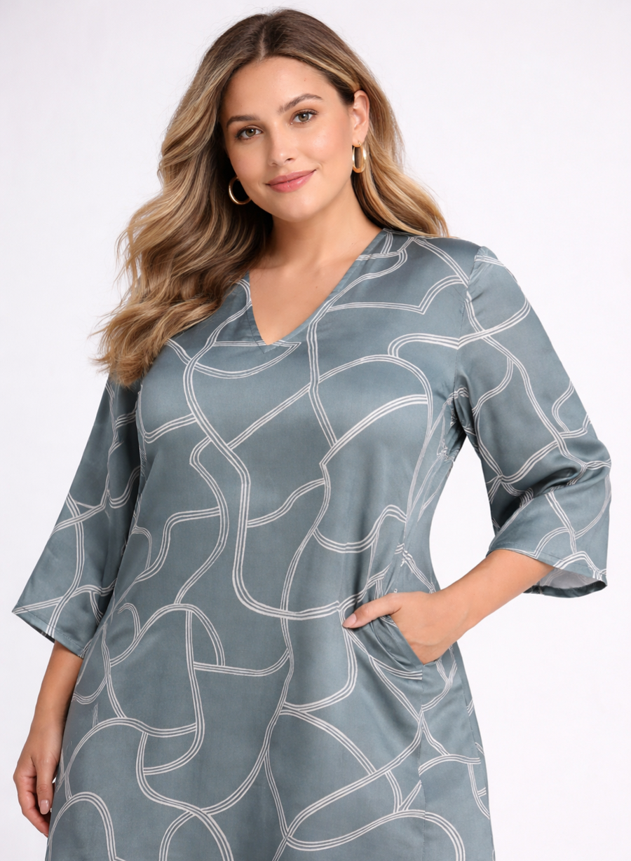 Reistor Maxi Dress with Side Slits in Abstract Stripes - plus size maxi dress, product view