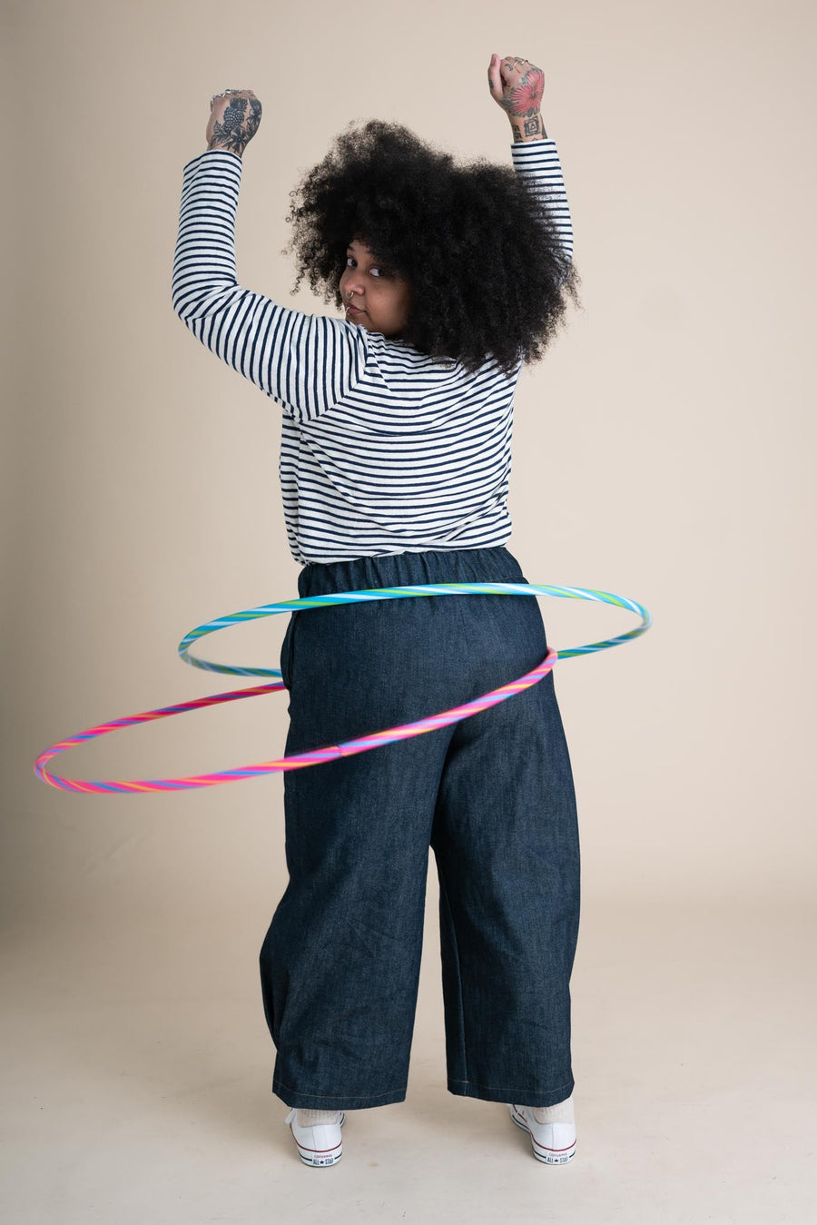 Conscious Clothing Crescent Moon Pants in Cone Denim - plus size pant, product view