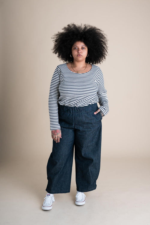 Conscious Clothing Crescent Moon Pants in Cone Denim - plus size pant, product view