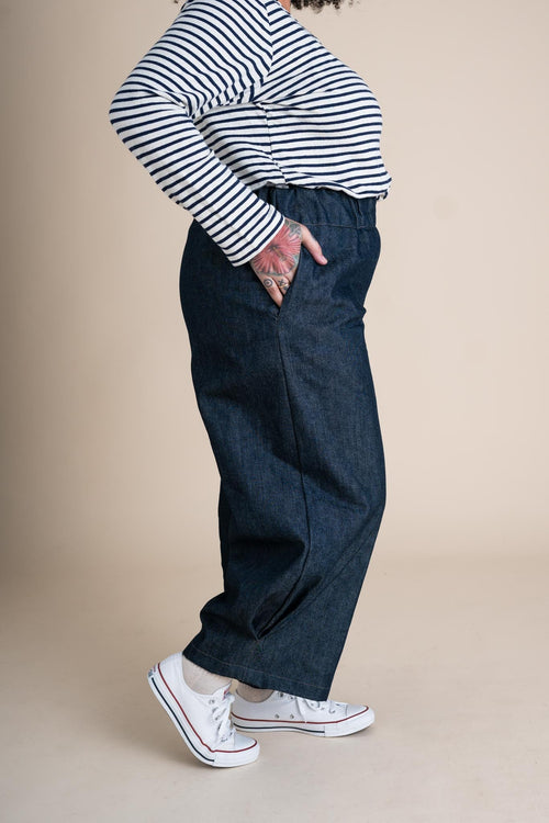 Conscious Clothing Crescent Moon Pants in Cone Denim - plus size pant, product view